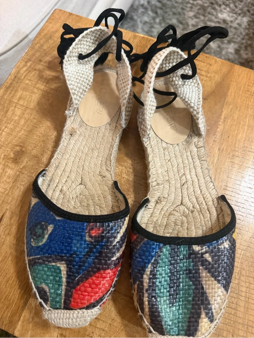 J Crew ankle wrap espadrilles with tassels color red green blue,  size 7